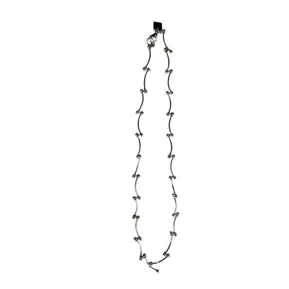 NINE WEST Silver Tone Station Necklace Ball Bead Curved Bark Link Chain Modern - Picture 4 of 9